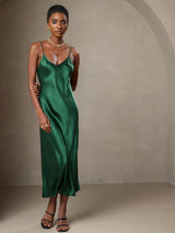 [Green] SilkSilky-UK Spaghetti Strap V Neck Dress 001
