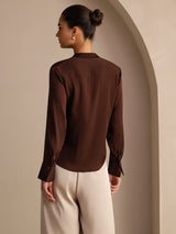 [Bitter Chocolate] SilkSilky-UK Long Sleeve Tie Neck Women's Blouse 002