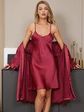 SilkSilky UK Pure Silk 3/4 Sleeve Nightgown&Robe Set Wine 002