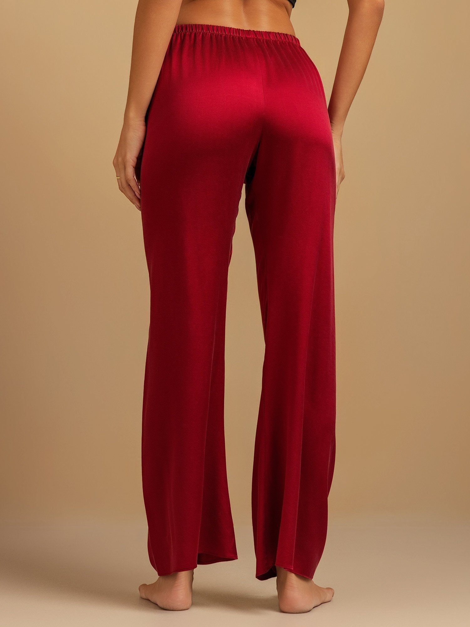 [Wine] SilkSilky-UK 19Momme Machine-Washable Silk Womens Sleep Bottoms 002