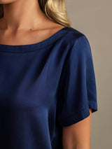 [Dark Blue] SilkSilky-UK 19Momme Machine-Washable Silk Short Sleeve Round Neck Women's Pyjamas 004