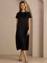 [Black] SilkSilky-UK Short Sleeve Round Neck Dress 007