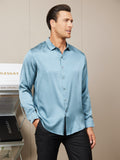 SilkSilky UK Silk Long Sleeve Collar Men's Shirt SteelBlue 001