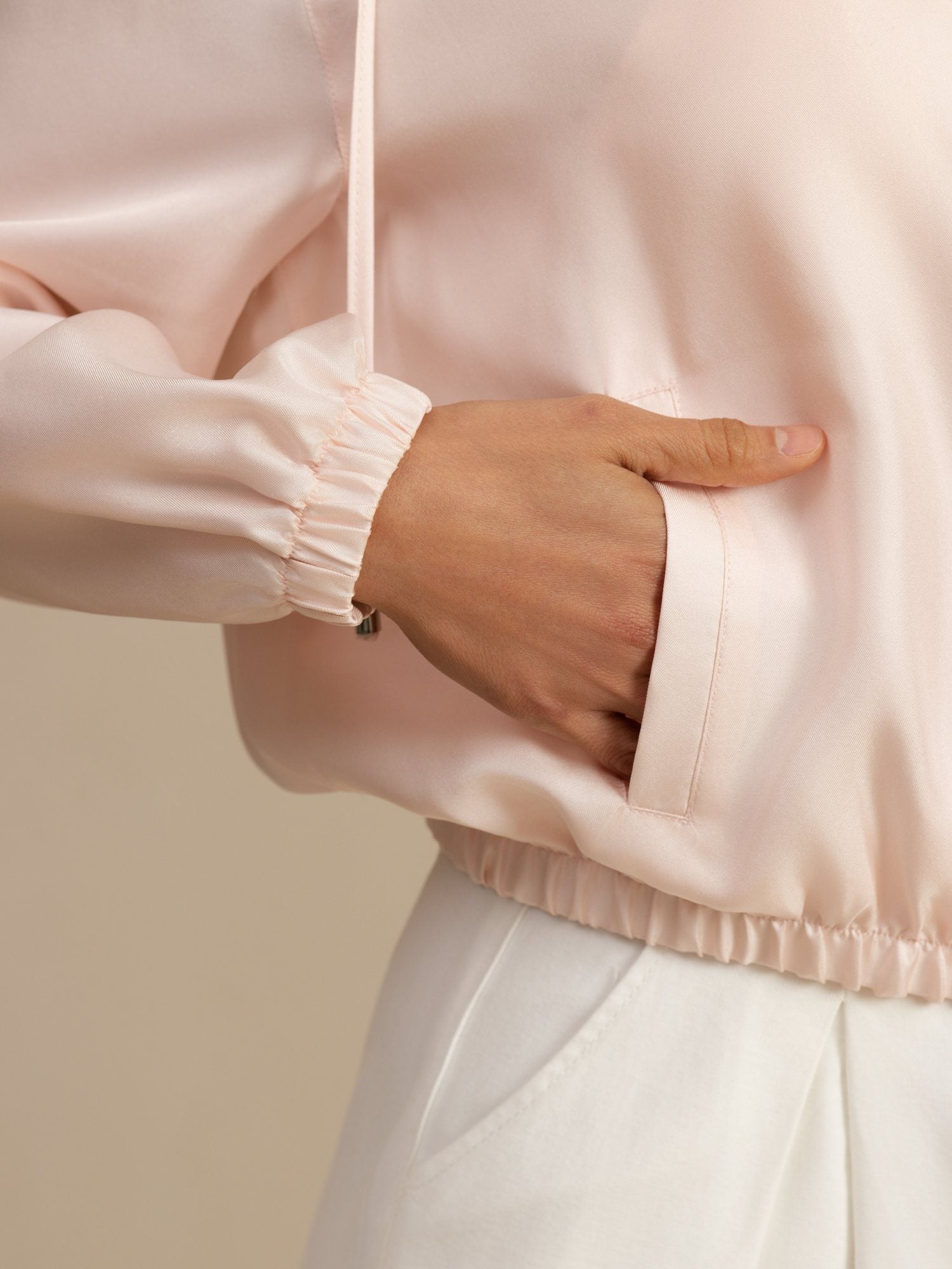 [Pink] SilkSilky-UK 18Momme Silk Satin Surah Long Sleeve Stand Collar Women's Outerwear 005