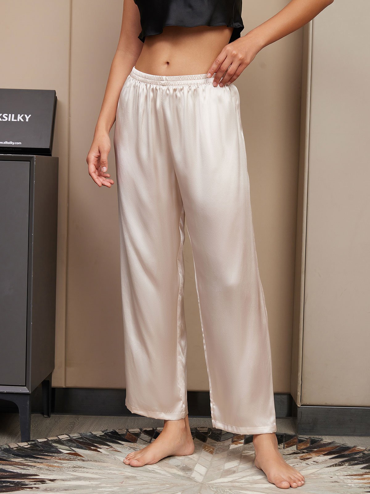 [Light Beige] SilkSilky-UK Pure Silk Womens Sleep Bottoms 004