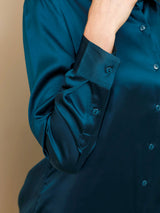 [Teal] SilkSilky-UK Long Sleeve Lapel Collar Women's Shirt 003