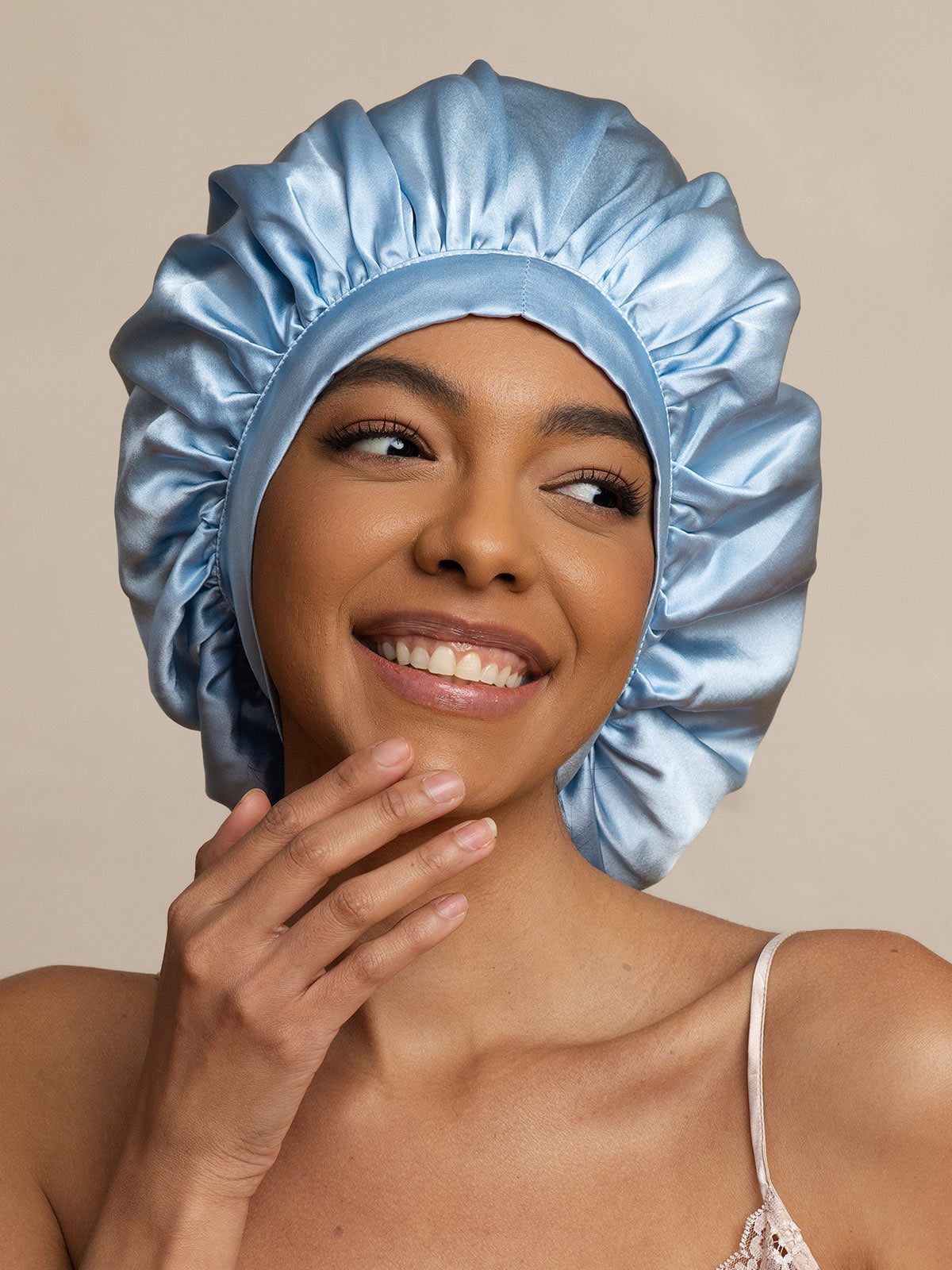 [Light Blue] SilkSilky-UK Pure Silk Sleep Cap 001