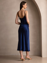 [Dark Blue] SilkSilky-UK Spaghetti Strap V Neck Dress 002
