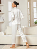 SilkSilky UK Pure Silk Long Sleeve Lapel Women's Pyjamas White 003