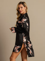 [Black] SilkSilky-UK 19Momme Long Sleeve Notch Collar Nightshirt 003
