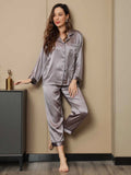 SilkSilky UK Pure Silk Long Sleeve Lapel Women's Pyjamas Gray 004