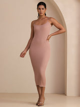 [Pink] SilkSilky-UK Spaghetti Strap Square Neck Dress 003