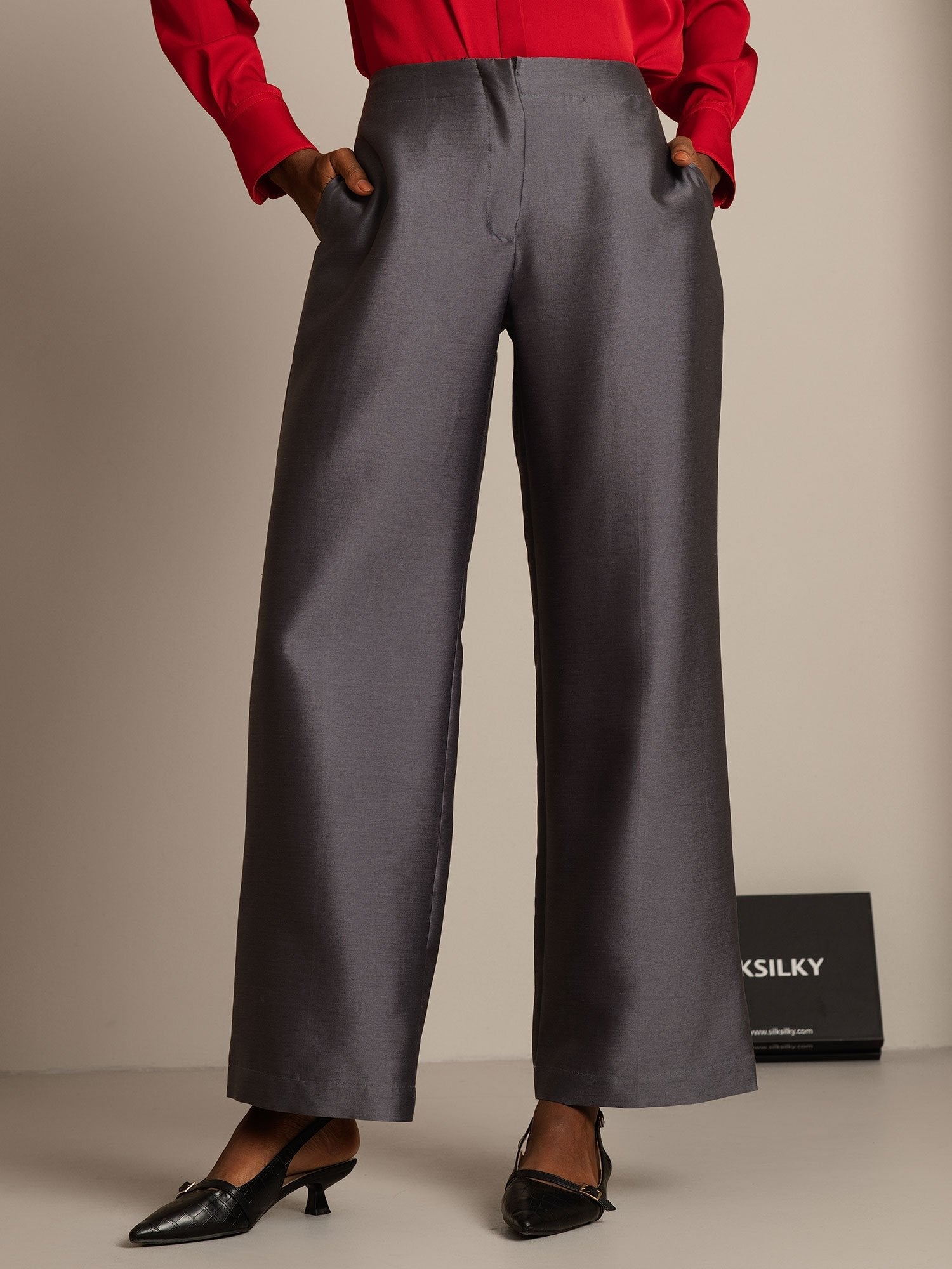 [Gray] SilkSilky-UK 32Momme Silk-Wool Blend Womens Pants 001,