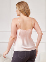 [Pink] SilkSilky-UK Spaghetti Strap V Neck Plus Size Camisole Top 002