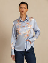 [Light Blue] SilkSilky-UK Long Sleeve Lapel Collar Women's Shirt 004