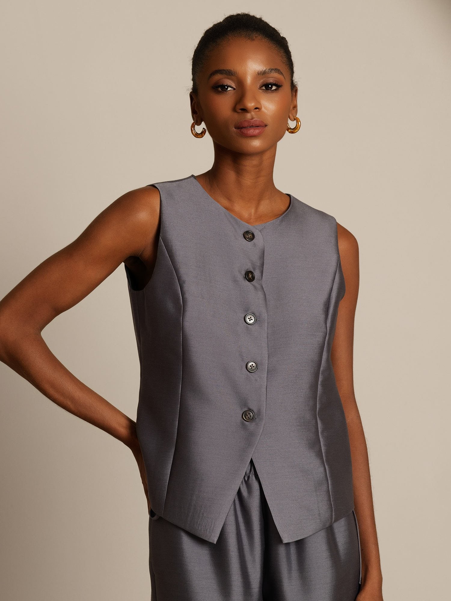 [Gray] SilkSilky-UK 32Momme Silk-Wool Blend Womens Vest 005