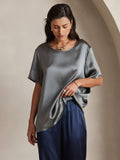 SilkSilky UK Pure Silk Short Sleeve Round Neck Women's T Shirt DarkGray 003