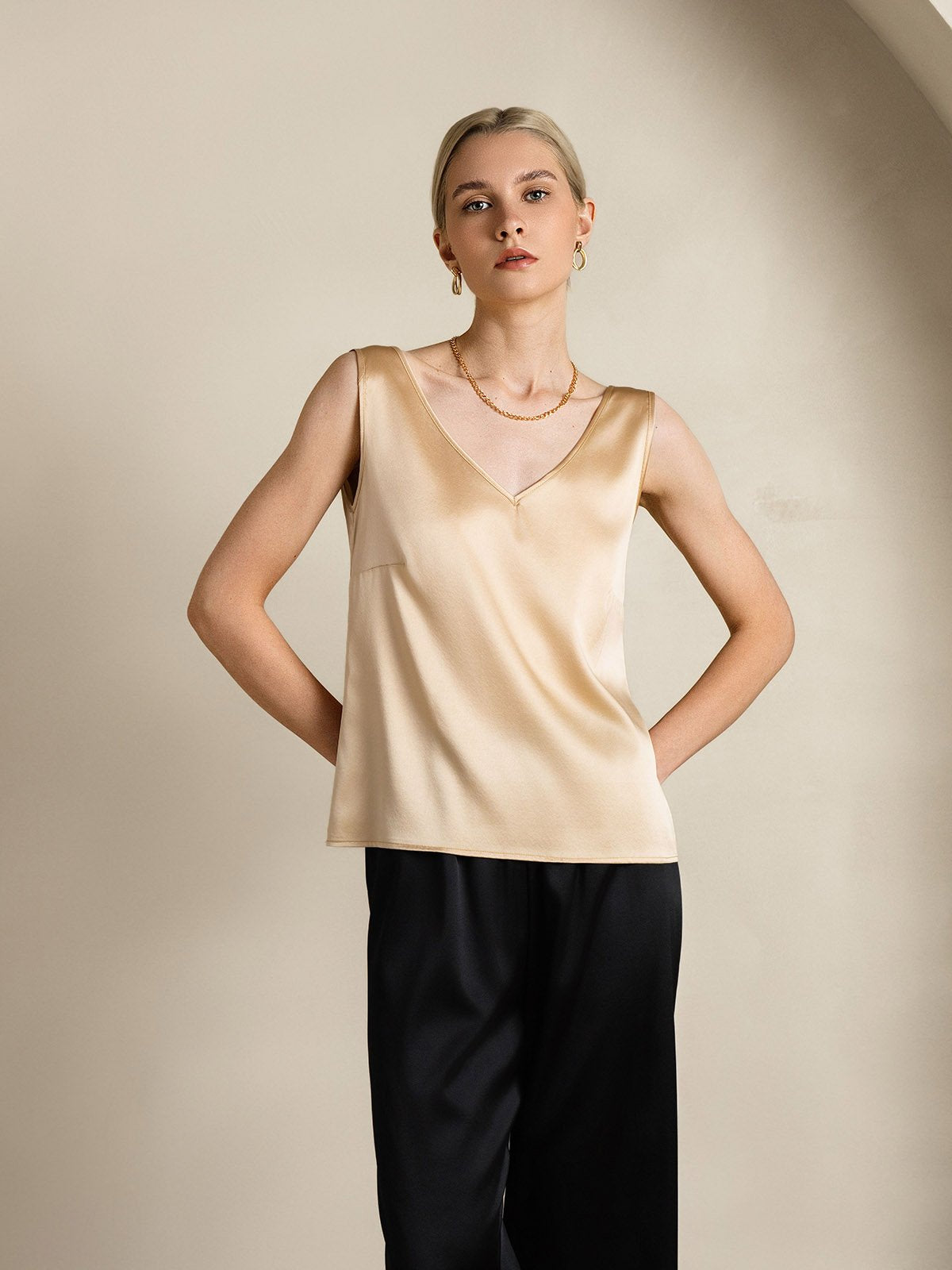 SilkSilky-UK 19Momme Silk V Neck Camisole Champagne 005