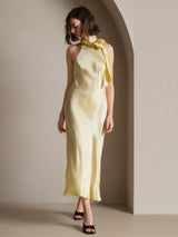 [Light Yellow] SilkSilky-UK Sleeveless Tie Neck Dress 008