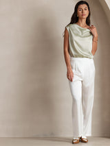 [Light Green] SilkSilky-UK Cap Sleeve Cowl Neck Women's T-Shirt 006