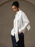 SilkSilky-UK 19Momme Silk Long Sleeve Tie Neck Women's Shirt White 004