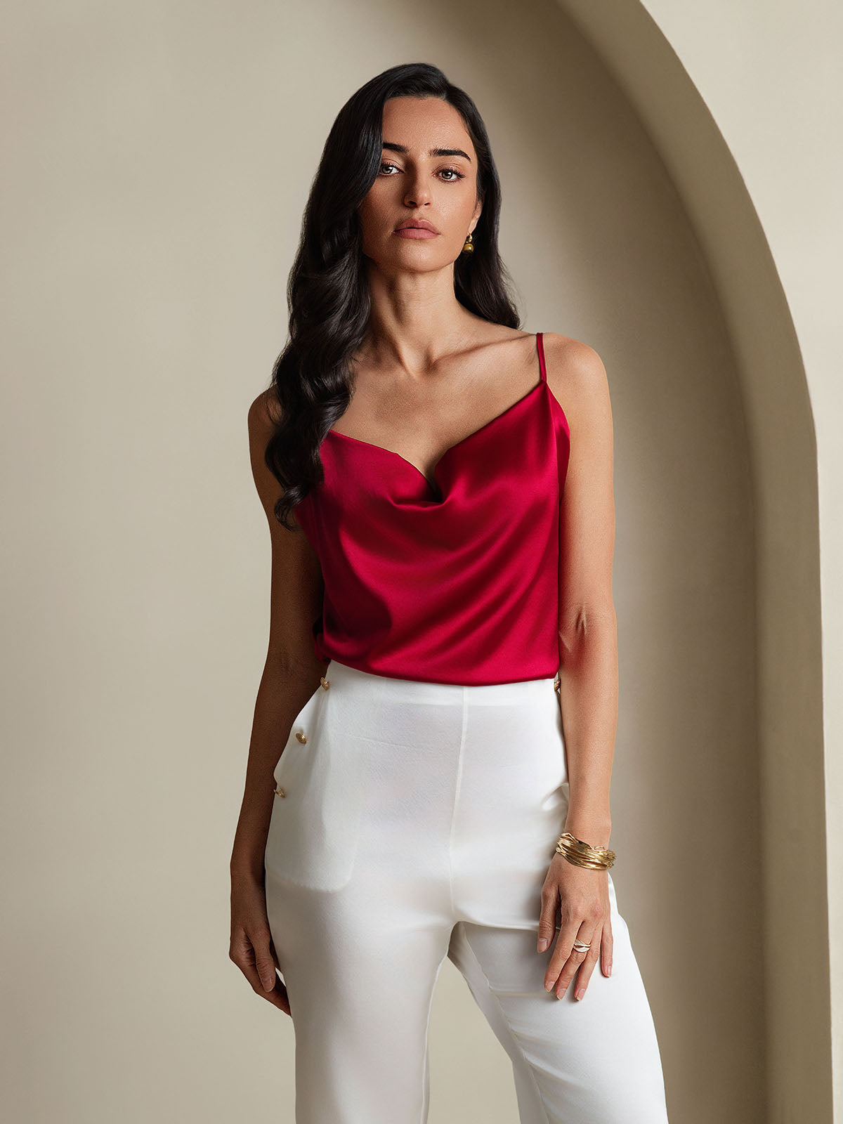 SilkSilky-UK 19Momme Silk Cowl Neck Camisole Wine 005