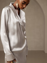 [Silver] SilkSilky-UK 19Momme Long Sleeve V Neck Dress 006