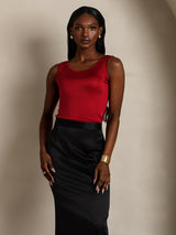 [Wine] SilkSilky-UK 100% Silk Jersey Sleeveless Round Neck Women's T-Shirt 004