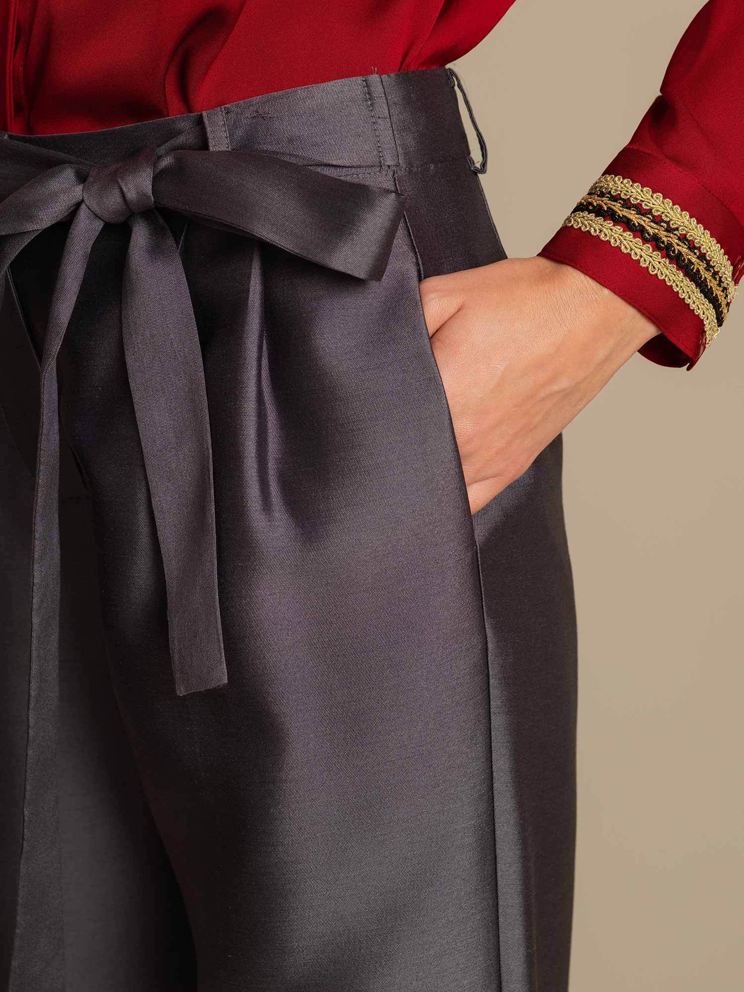 [Gray] SilkSilky-UK 32Momme Silk-Wool Blend Womens Pants 004,