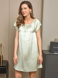 SilkSilky UK Pure Silk Cap Sleeve Tie Neck Nightdress MintGreen 003