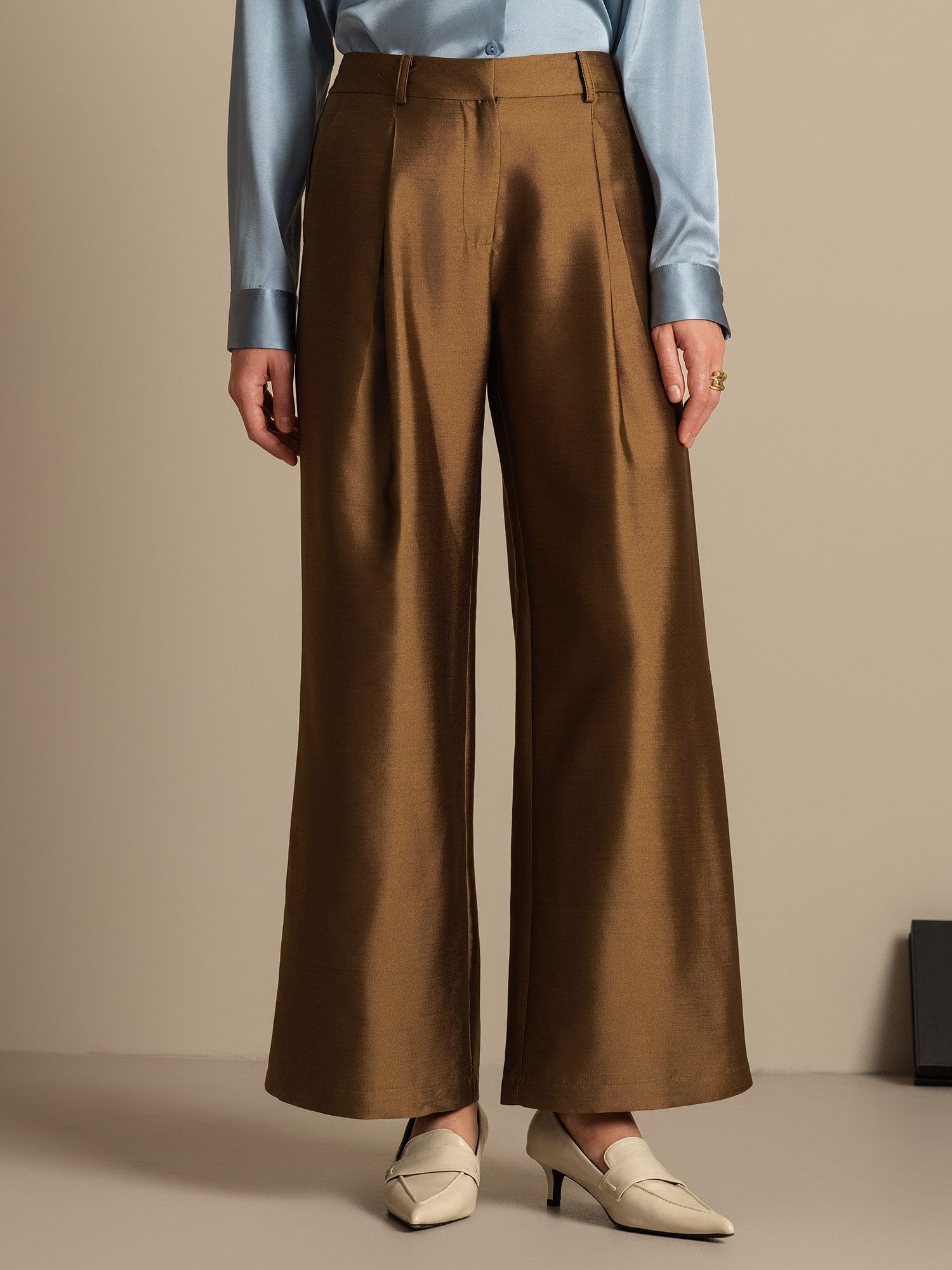 [Bronze] SilkSilky-UK 32Momme Silk-Wool Blend Womens Pants 003,