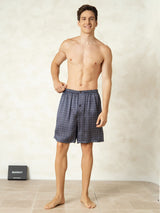 [Navy Ginkgo] SilkSilky-UK Pure Silk Mens Sleep Bottoms 003,