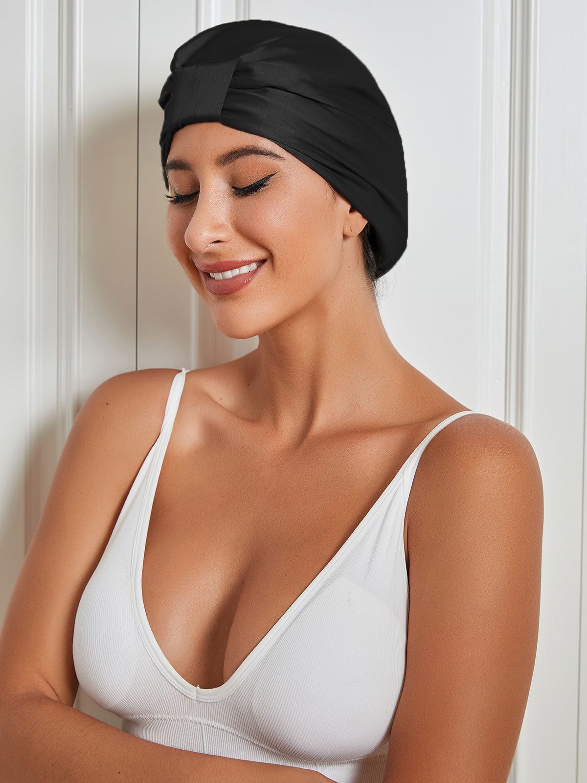 SilkSilky-UK-Pure-Silk-Sleep-Cap-Black-004