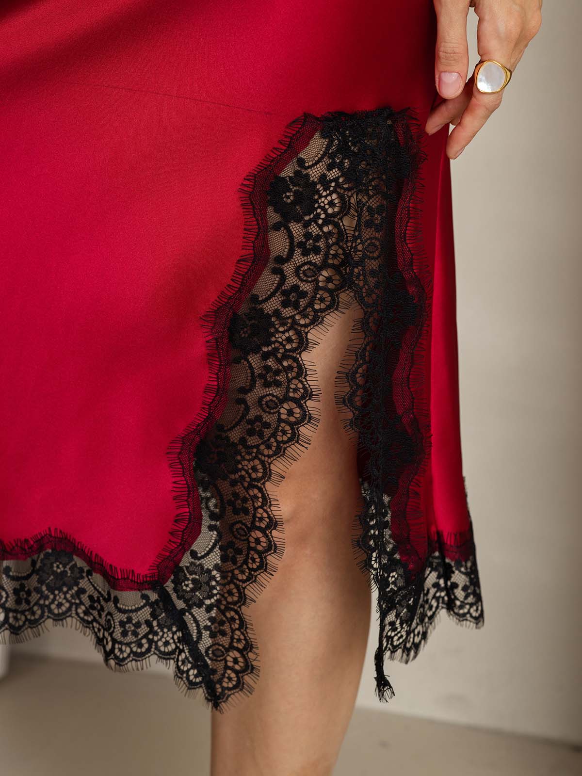 [Wine] SilkSilky-UK 19Momme Silk Split Skirt 004