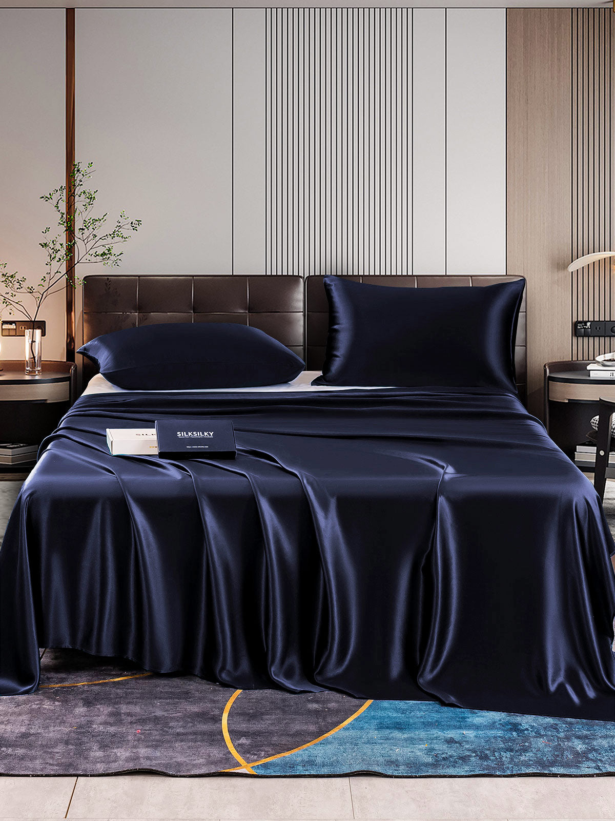 SilkSilky UK 22Momme Pure Silk Bedding Set DarkBlue 001