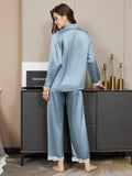 SilkSilky UK Pure Silk Long Sleeve Lapel Women's Pyjamas SteelBlue 002