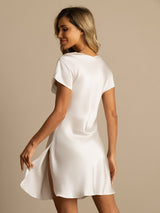 [White] SilkSilky-UK Short Sleeve V Neck Nightdress 002