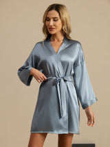 [Grayish Blue] SilkSilky-UK 3/4 Sleeve Women's Dressing Gown 004