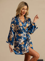 [Navy Dragon] SilkSilky-UK 3/4 Sleeve Women's Dressing Gown 001