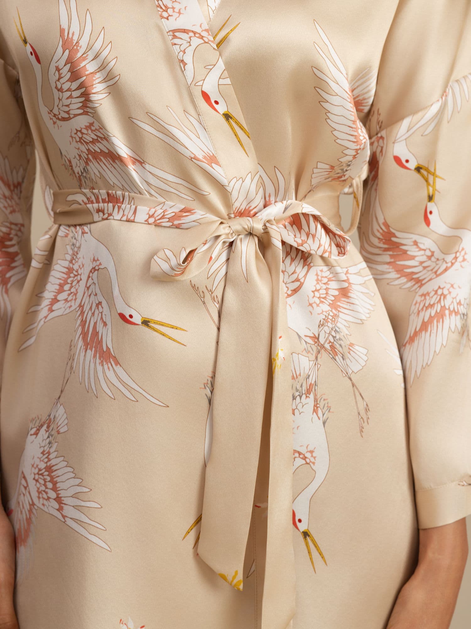 [Champagne] SilkSilky-UK 19Momme 3/4 Sleeve Women's Dressing Gown 007