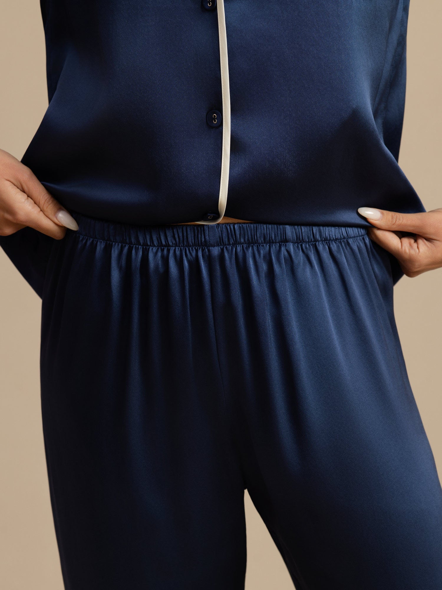 [Dark Blue] SilkSilky-UK Long Sleeve Notch Collar Women's Pyjamas 005