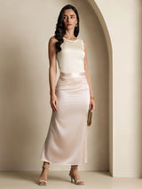[Beige] SilkSilky-UK 100% Silk Jersey Sleeveless Round Neck Women's T-Shirt 007