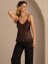 [Brown] SilkSilky-UK Spaghetti Strap V Neck Camisole 003