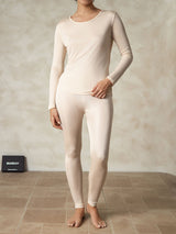 [Tan] SilkSilky-UK Long Sleeve Round Neck Women's Long Johns 003