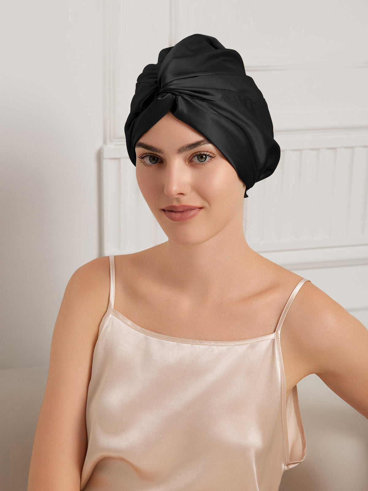 [Black] SilkSilky-UK 22Momme Pure Silk Sleep Cap 001