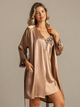 [Brown] SilkSilky-UK 3/4 Sleeve V Neck Nightdress&Dressing gowns 006