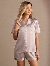 [Shadow Gray] SilkSilky-UK Short Sleeve Lapel Collar Women's Pyjamas 001