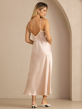 [Pink] SilkSilky-UK Spaghetti Strap V Neck Dress 002