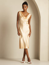 [Champagne] SilkSilky-UK Sleeveless Cowl Neck Dress 001