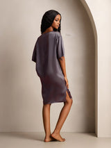 [Purple Gray] SilkSilky-UK Half Sleeve V Neck Nightdress 002